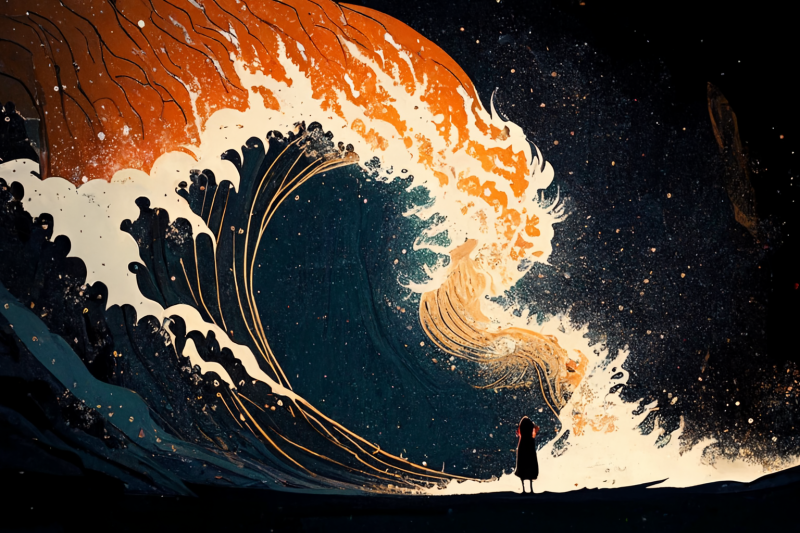 Astronomical Great Wave in the style of Hokusai